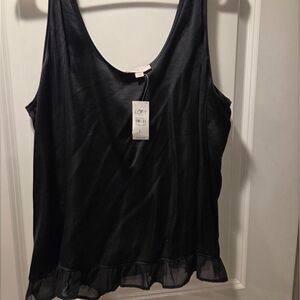 LOFT Black Ruffle Hem Tank Top L NWT